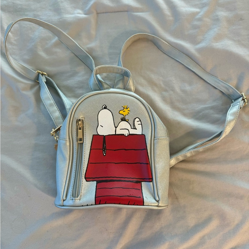 Peanuts Snoopy and Woodstock Mini Backpack Silver With Dog House